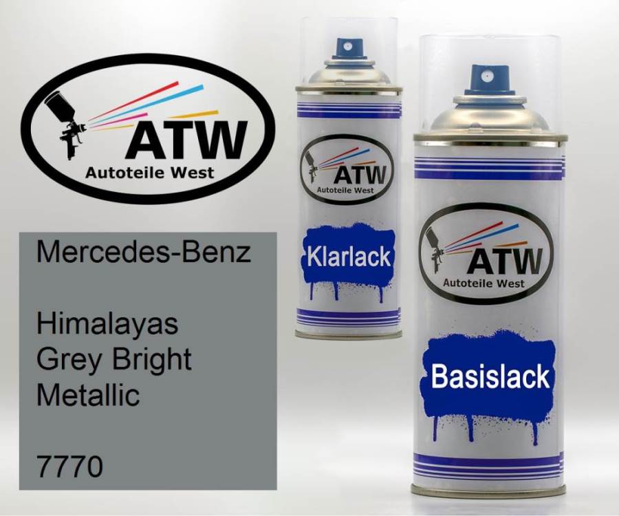 Mercedes-Benz, Himalayas Grey Bright Metallic, 7770: 400ml Sprühdose + 400ml Klarlack - Set, von ATW Autoteile West.
